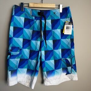Hurley NEW Men's Dissolve Board Shorts‎ 32 Blue Geometric Beach Swimming Surfing